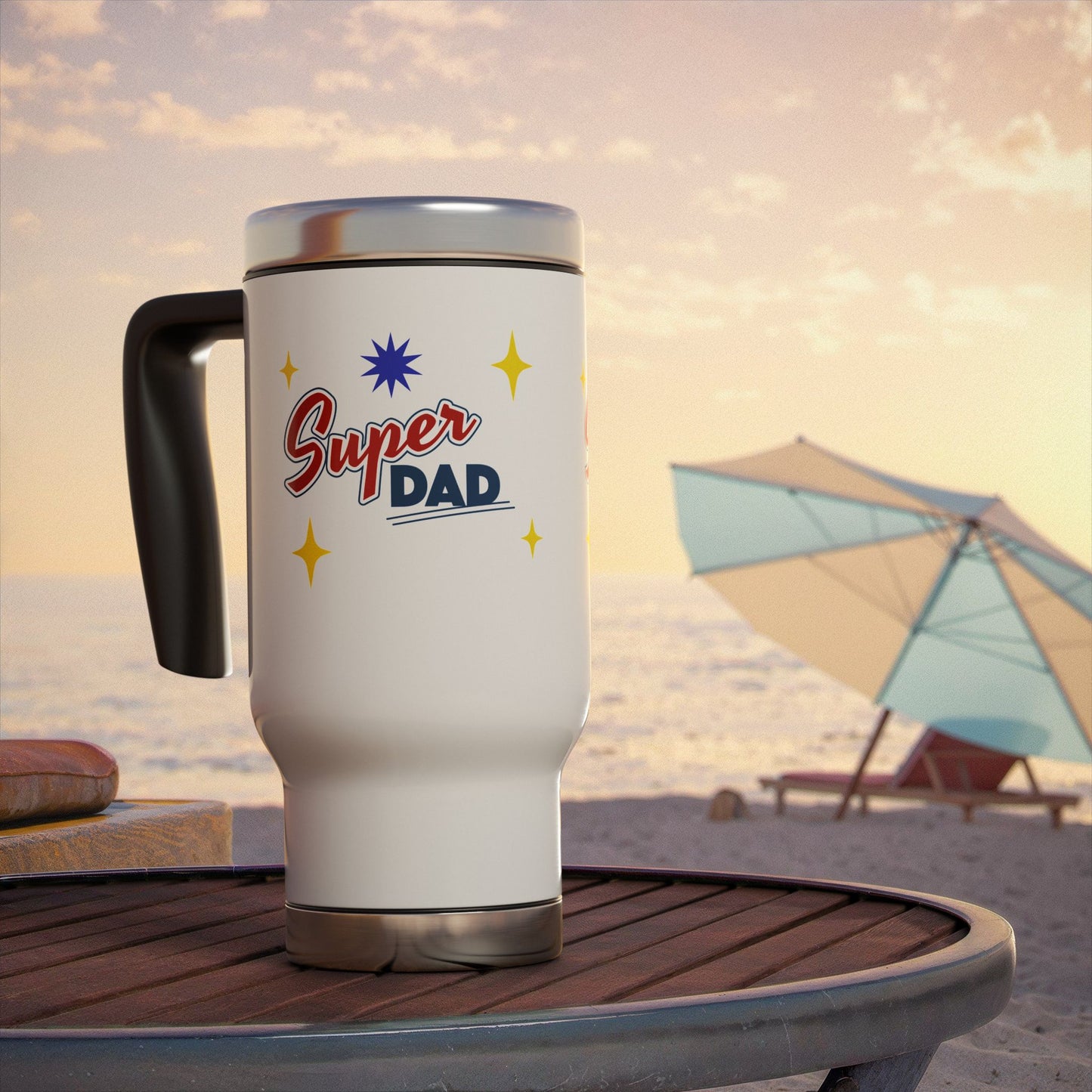 Super Dad Stainless Steel Travel Mug - 14oz Coffee Tumbler with Handle